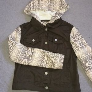 Denim Military Green Jacket with patterned sleeves